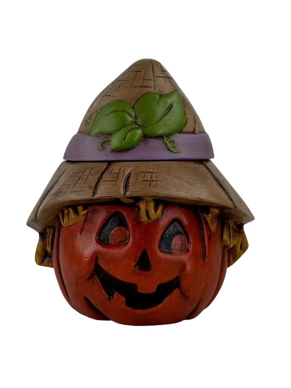 Vtg Hand-Painted Ceramic Pumpkin Jar 5.5